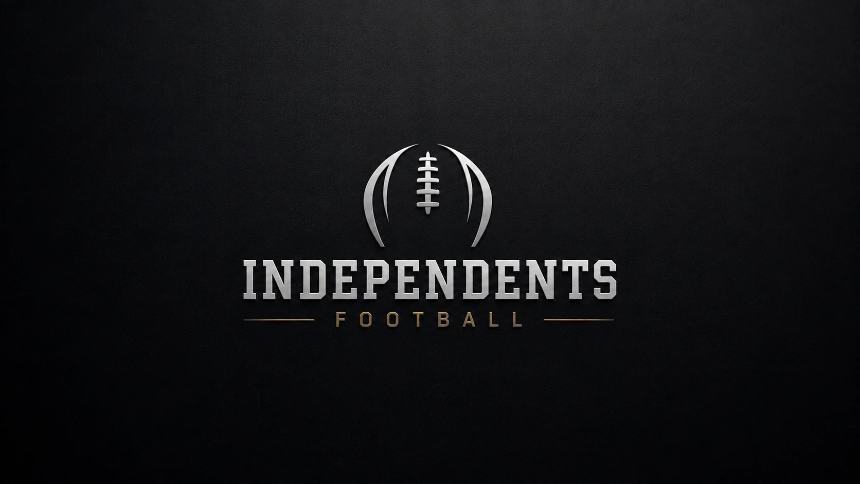 College football Independents wallpaper featuring a metallic football emblem, bold “Independents” lettering, and “Football” text on a dark textured background.